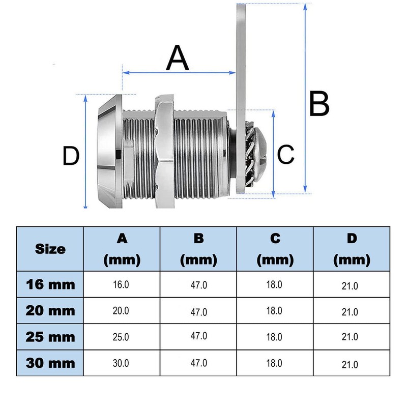 Litensh Thread Tubular Cam Lock 20mm, Mailbox Lock Cabinet Cylinder