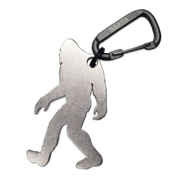 SQUATCH METALWORKS Walking Bigfoot Bottle Opener with Carabiner. Laser-Cut, Stone-Tumbled