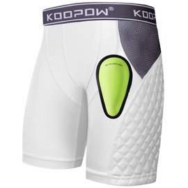 KOOPOW Youth Sliding Shorts Boys Padded Slider Shorts Pads with Soft Protective Athletic Cup for Baseball, Football, Lacrosse White