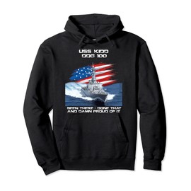 USS Kidd DDG-100 Destroyer Ship USA Flag Veteran Xmas Pullover Hoodie