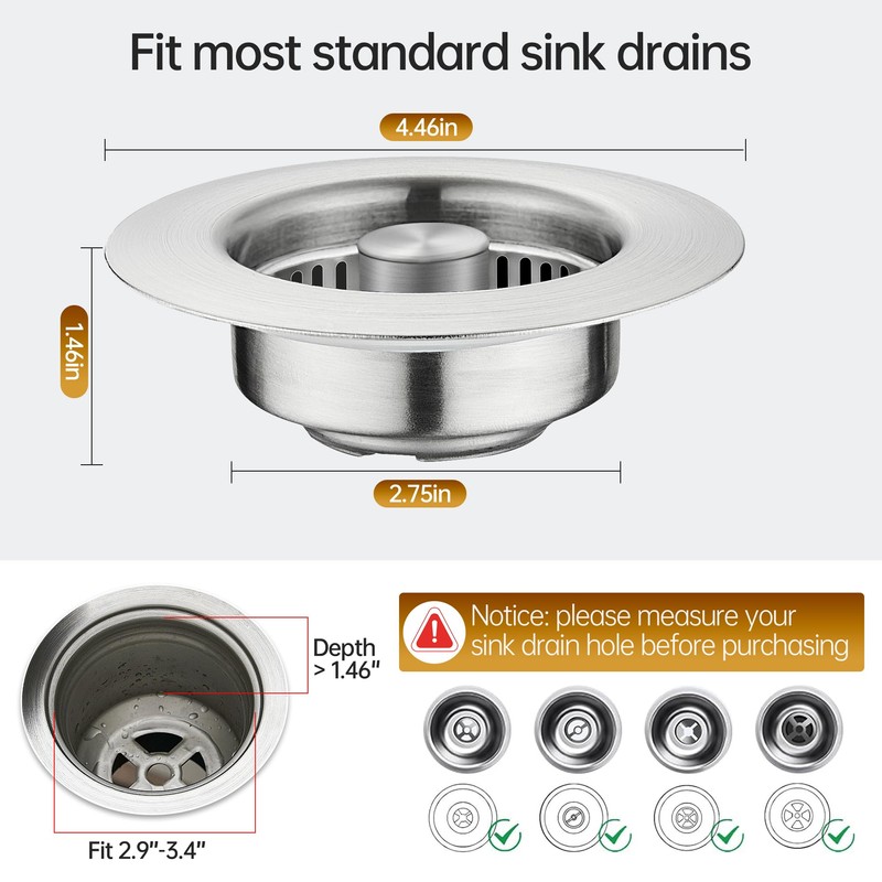 Stainless Steel Kitchen Sink Drain Strainer & Sink Stopper 3