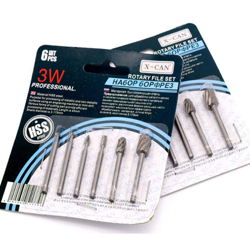 ANCLLO 6PCS Mini Multi Drill Bits Wood Rotary Burrs Milling