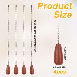 4pcs Ceiling Fan Chain Extenders, 12.68in Light Pull Chain Extension Wooden Beaded Balls Fan Pull Chain Pendant Light Pull Chain Extension for Ceiling Fan Light Lamp Decoration (Brown)