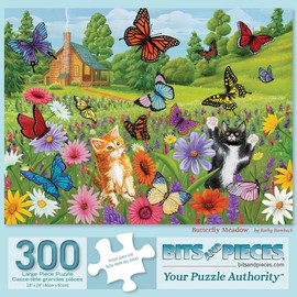 Bits and Pieces - 300 Piece Jigsaw Puzzle for Adults - 18" x 24" - Butterfly Meadow - 300 pc Large Piece Kittens Jigsaw by Kathy Bambeck