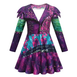 Delanhon Girls Princess Mal Dress Kids Luxury Purple Fancy Dress Costume Cosplay Carnival Outfit for 4-12 years (120, mal)