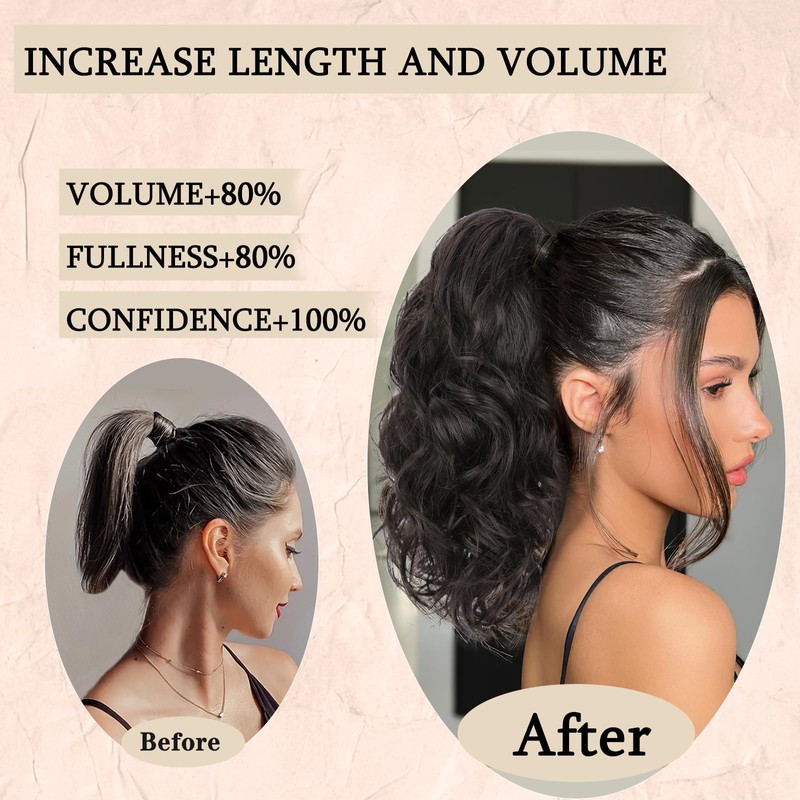 AISI BEAUTY Brown Curly Ponytail Extension, Dark Brown with Brown