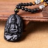 Collar con colgante natural de obsidiana natural y zodíaco Bodhisattva,