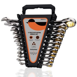 SUZUME SAE Ratcheting Wrench Set 12-Piece (1/4"-7/8") Chrome Vanadium Steel 15K+ Cycle Locked Gears Nickel Plated 72-Tooth 5° Swing with Organize for Bicycles Cars Motorcycle