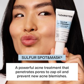 CLEARSTEM SULFUR SPOT&MASK Face Mask for Acne - Sulfur Spot Cleanser Facial Mask - Weekly Acne Face Mask for Clear & Smooth Skin - Made with Kaolin Clay & Glycolic to Reduce Blackheads & Blemishes