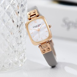 VICTORIA HYDE Dainty Women's Rectangular Watches for Women Quartz Movement with Stainless Steel or Leather Strap, gray, Strap.