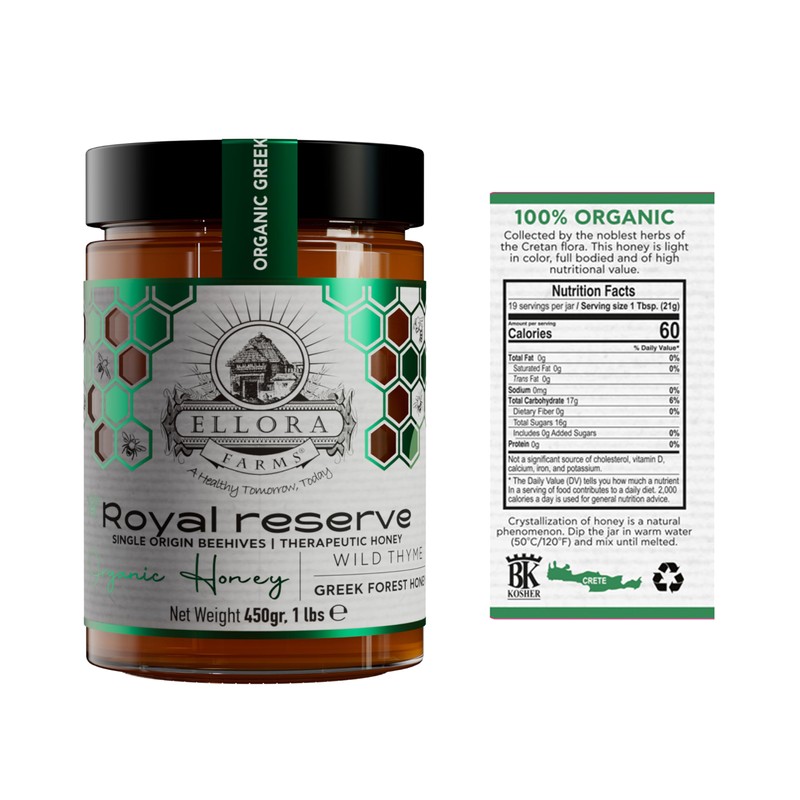 Ellora Farms Organic Greek Honey, Wild Thyme, Raw Unfiltered, Preservative