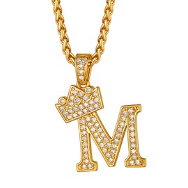 Richsteel Capital Letter M Necklace Women Men CZ Alphabet Pendant with Chain 22'' Hip Hop hippie Fashion Jewelry