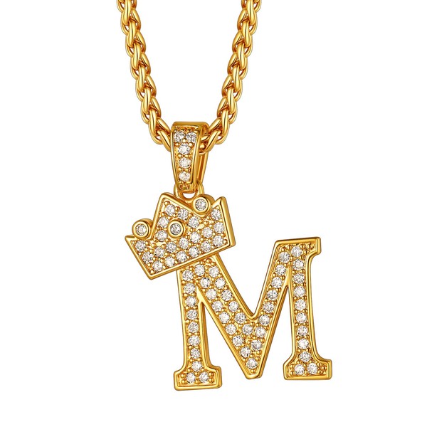 Richsteel Capital Letter M Necklace Women Men CZ Alphabet Pendant