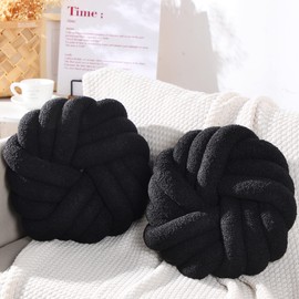 Marsui 2 Pieces Knot Ball Pillows 14 x 14 Inch Decorative Pillow for Couch Bedroom Plush Throw Knot Pillow Soft Handmade Chair Cushion for Living Room Car Decorations (Black)