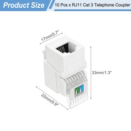 sourcing map 2 Pack RJ11 Cat 3 Telephone Jack, Cat3 Coupler Phone No Punch Down Tool-Free Module Connector Adapter, White, 17mm