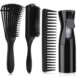 Juego de Cepillos para Desenredar el Cabello,Set de 4 Cepillos de Peluquería Cepillo,Incluyendo Cepillo Clásico 9 Filas,Peine Ancho el Tamaño,Cabello Rizado Peine y Botella Nebulizadora Para Mujer