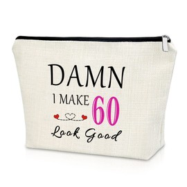 Sazuwu 60th Birthday Gifts for Women Funny Makeup Bag 60 Year Old Birthday Gifts for Mom Grandmother Wife Aunt Cosmetic Bag Mother's Day Christmas Retirement Present