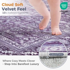 OPPODREAM Vintage Purple Area Rugs 9x12, 9 x 12 Retro Washable Rug Non Slip, Low-Pile Faux Wool Carpet, Soft Distressed Floor Mat for Living Room, Bedroom, Office, Dorm, Dinning Room, Big & Large