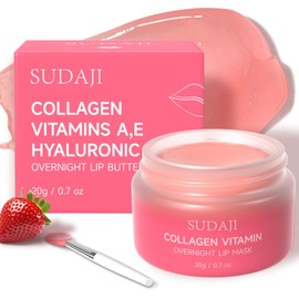SUDAJI Collagen Lip Mask, Hydrating Lip Balm, Overnight Lip Moisture with Hyaluronic Acid & Vitamins E, A- Sleeping Nourishing Lip Butter Balm for Dry Lips