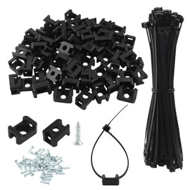 Zorfeter 100 PCS Saddle Type Cable Zip Tie Mounts Base Kit, Strong 6-Inch Nylon Cable Ties Screws Wire Clips, Fastener for Wall Protection/Tables