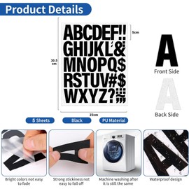 5 Sheets 220 Pcs Vinyl Iron on Letters and Numbers for Clothes, Iron on Heat Transfers for T-Shirt, Jersey Hats, Printing DIY (Black)
