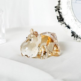 Ardax Crystal Hippo Statue Home Decor Animal Figurine Accent, Small Sculpture Ornament for Shelves and Livingroom, Champagne Gold