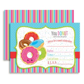 Sweet Celebration Donut Themed Invitations for Kids, 20 5"x7" Fill In Cards with Twenty White Envelopes by AmandaCreation