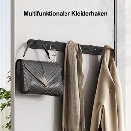 Loputon Coat Hooks Stainless Steel Coat Hooks Wall Coat Rack for Bedroom Bathroom Kitchen Wall Hook with 5 Hooks (Black)