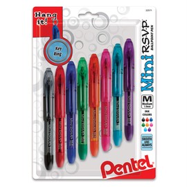 Pentel Mini R.S.V.P. Medium Ballpoint Pens 8/Pkg-Assorted Ink Colors Fabric