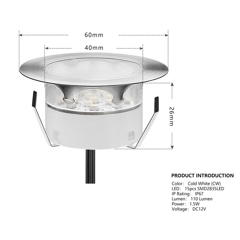 YZGWZLD Recessed LED Deck Lights Kits,10 Pack Φ2.36 Waterproof Cool
