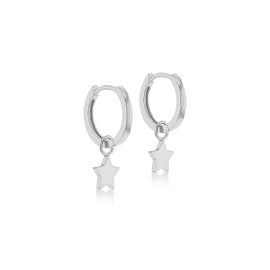 Tuscany Silver Women's Sterling Silver Rhodium Plated 7mm x 20mm Star Huggy Earrings