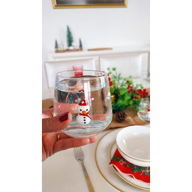 HeguSun 3D Drinking Glass Cup with Cute Snowman Figurine Inside,Handmade Glass Snowman Figure,Stemless Glass for Water,Wine,Milk,Beverages, 12oz… (Snowman)