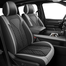 TTX LIGHTING Car Seat Covers Fit for Dodge RAM 1500 2500 3500 2002-2025 Truck Pick-up Seat Cushion Cover with Waterproof Faux Leather and Curved Bench(Front/Black&Light Grey)