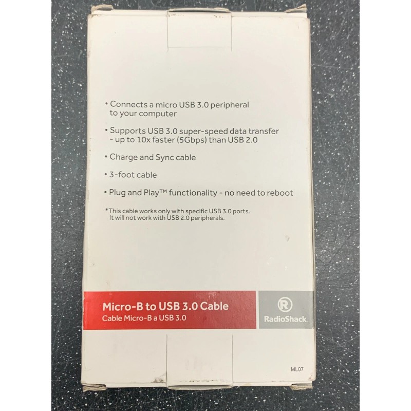 Radio Shack Micro USB 3.0 Cable High Speed Data SYNC