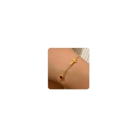 RATVIU Gold Bracelets for Women 18K Gold Plated Cross Bracelets Dainty Birthstone Bracelets Simple Birthday Faith Confirmation Jewelry Gifts