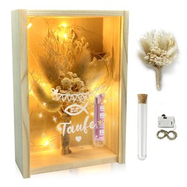 HuaMuDM Christening Gift, Money Gift for Christening, Includes Dried Flowers, Wooden Box, Plastic Test Tube, Fairy Lights, Wooden Memorabilia, for Girls and Boys