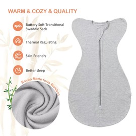 LOVABYLUCK Baby Transition Swaddle Baby Arms up swaddle with 2-Way Zipper Baby Sleep Sack 0.5 TOG Grey Small 0-3 Months