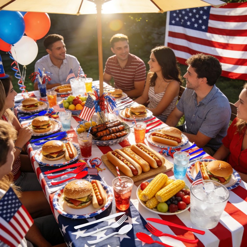 FULJOOY 180 PCS 4th of July Independence Day Plastic Silverware