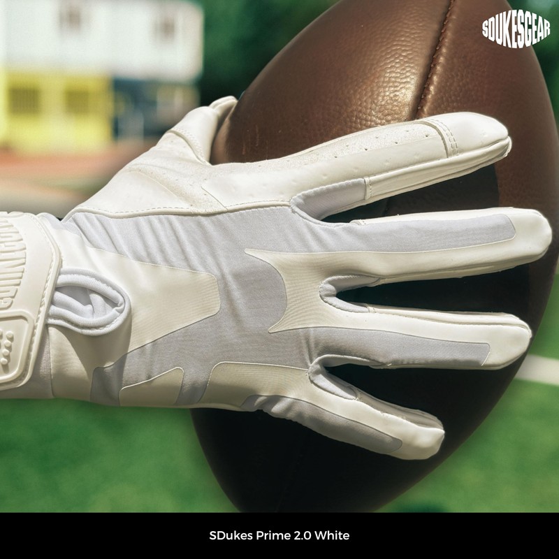 SDukes Prime 2.0 American Football Gloves Receiver (White, M)