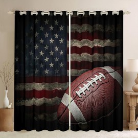 Erosebridal American Flag Window Curtains, Boys Football Curtains 38" Wx45 L, Soccer Sports Games Window Treatments United States Federations Stars Stripes Thermal Insulated Bedroom Decor, 2 Panels