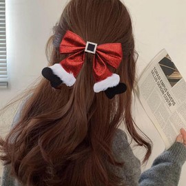 Christmas Bow Hair Clip Barrettes for Women Girls Christmas Hair Accessories for Girls Women Christmas Stocking Hair Clip Red Glitter Hair Clips Barrettes Sparkly Hair Clips for Women Red Bow Hairpin
