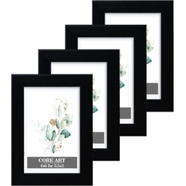 CORE ART 4x6 Black Picture Frame Set of 4,Display Pictures 3.5x5 with Mat or 4 x 6 without Mat,Multi Photo Frames Collage for Wall or Tabletop Display