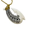 Hawaiian Hand Carved Tattooed Bone Fish Hook Necklace w/Khaki Cord.