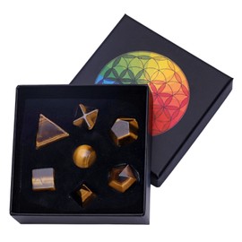 Nupuyai 7 Piece Tiger's Eye Stone Platonic Body Set Holy Geometry Reiki Healing Crystal Healing Stone with Gift Box