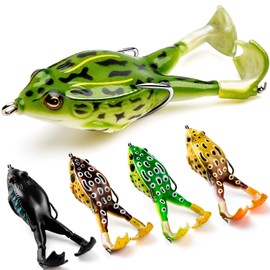 Topwater Frog Lure Bass Trout Fishing Lures Kit Set Realistic Prop Frog Soft Swimbait Floating Bait with Weedless Hooks for Freshwater Saltwater（Pack of 5）