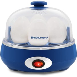 Elite Gourmet EGC007CBL# Rapid Egg Cooker, 7 Easy-To-Peel, Hard, Medium, Soft Boiled Eggs, Poacher, Omelet Maker, Auto Shut-Off, Alarm, 16-Recipe Booklet, BPA-Free, Cobalt