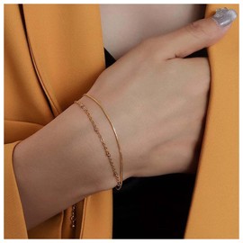 Inilbran Boho Layered Snake Chain Bracelet Round Snake Chain Bracelet Gold Italian Chain Bracelet Vintage Satellite Ball Chain Bracelet Hand Chain Jewellery for Women and Girls