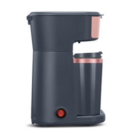 Holstein Housewares Single Serve Coffee Maker, 14oz Personal Coffee Brewer Machine with Reusable Filter, One Touch Operation & Auto Shut Off, Rose Gold and Grey