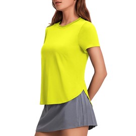 PINSPARK Workout Top Women UV Protection Exercise Shirts Breathable Hiking Shirt Moisture Wicking Sports T Shirts Lightweight Tee, Neon Green Medium