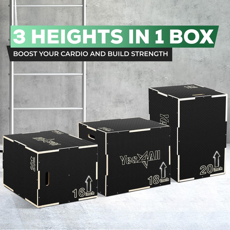 Yes4All 3 in 1 Non-Slip Wooden Plyo Box, Plyometric Box
